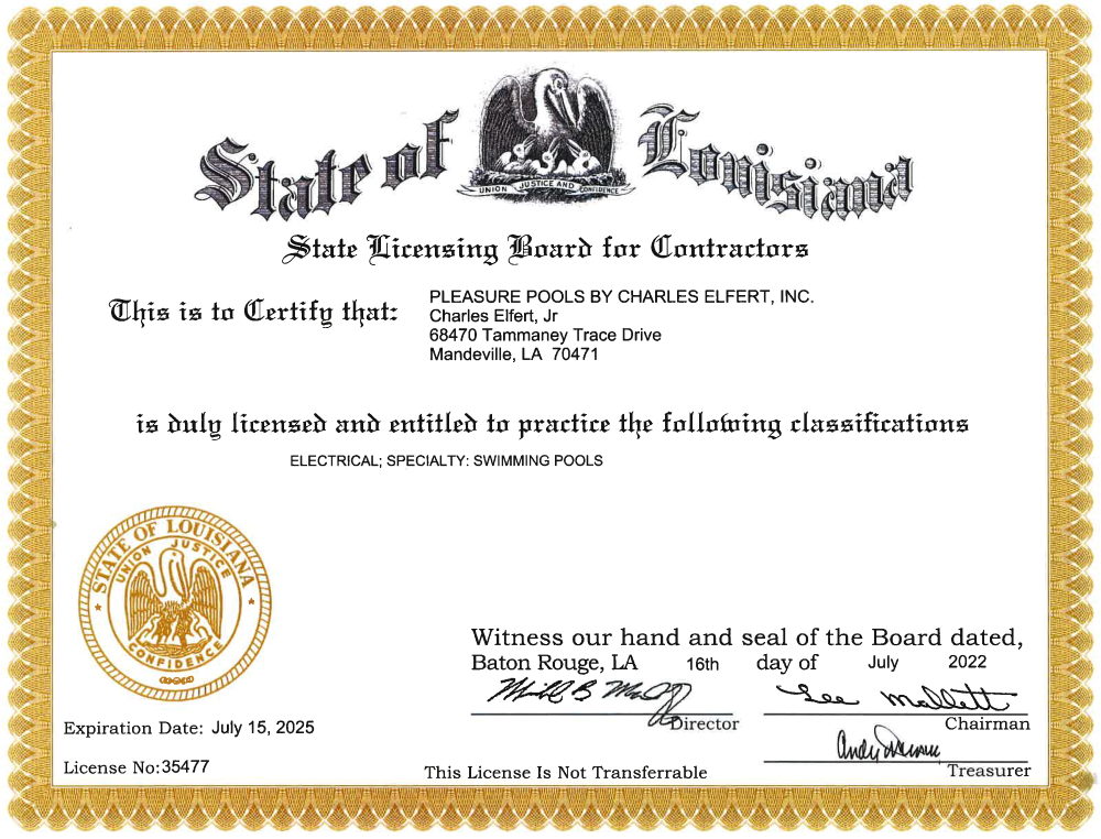 Image of Pleasure Pools State License.